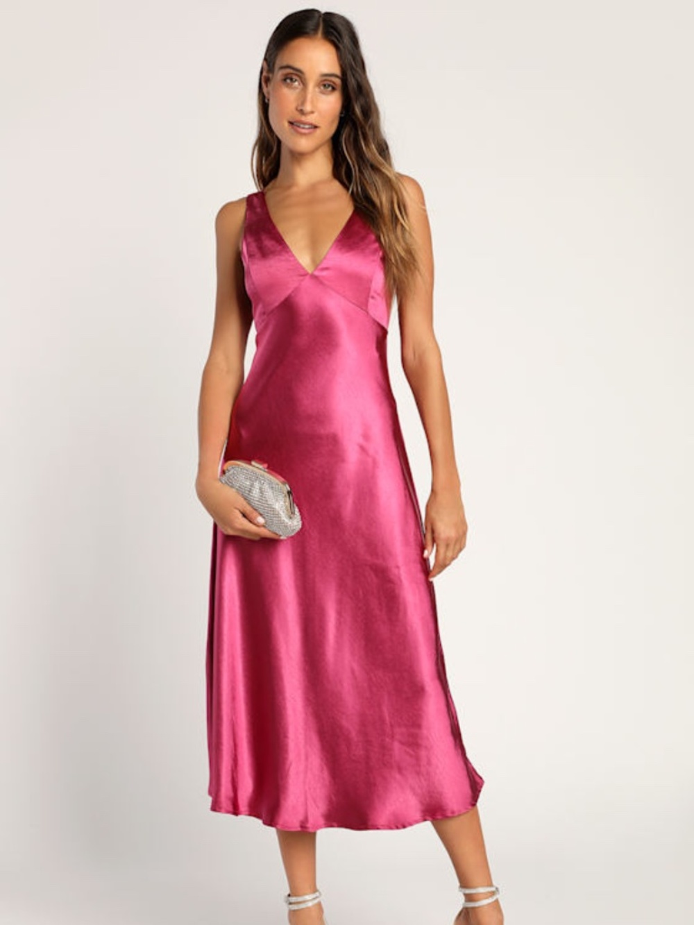 Lulus Incredible Love Magenta Satin Cowl Back Midi Slip Dress Pink - Size L